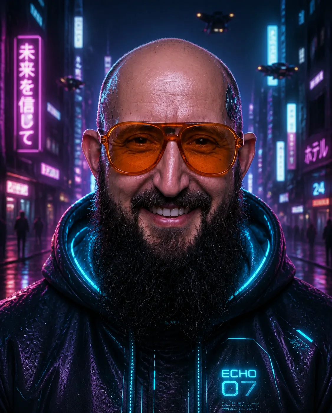 Cyberpunk-Porträt in einer neonbeleuchteten Stadt