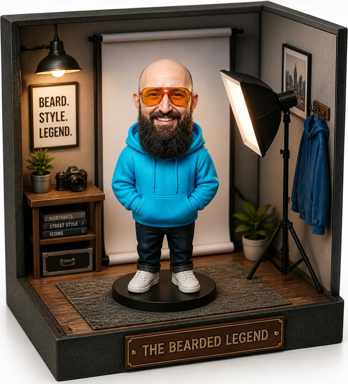 Kleines Raumdiorama mit Figur, Fotostudio und Dekoration