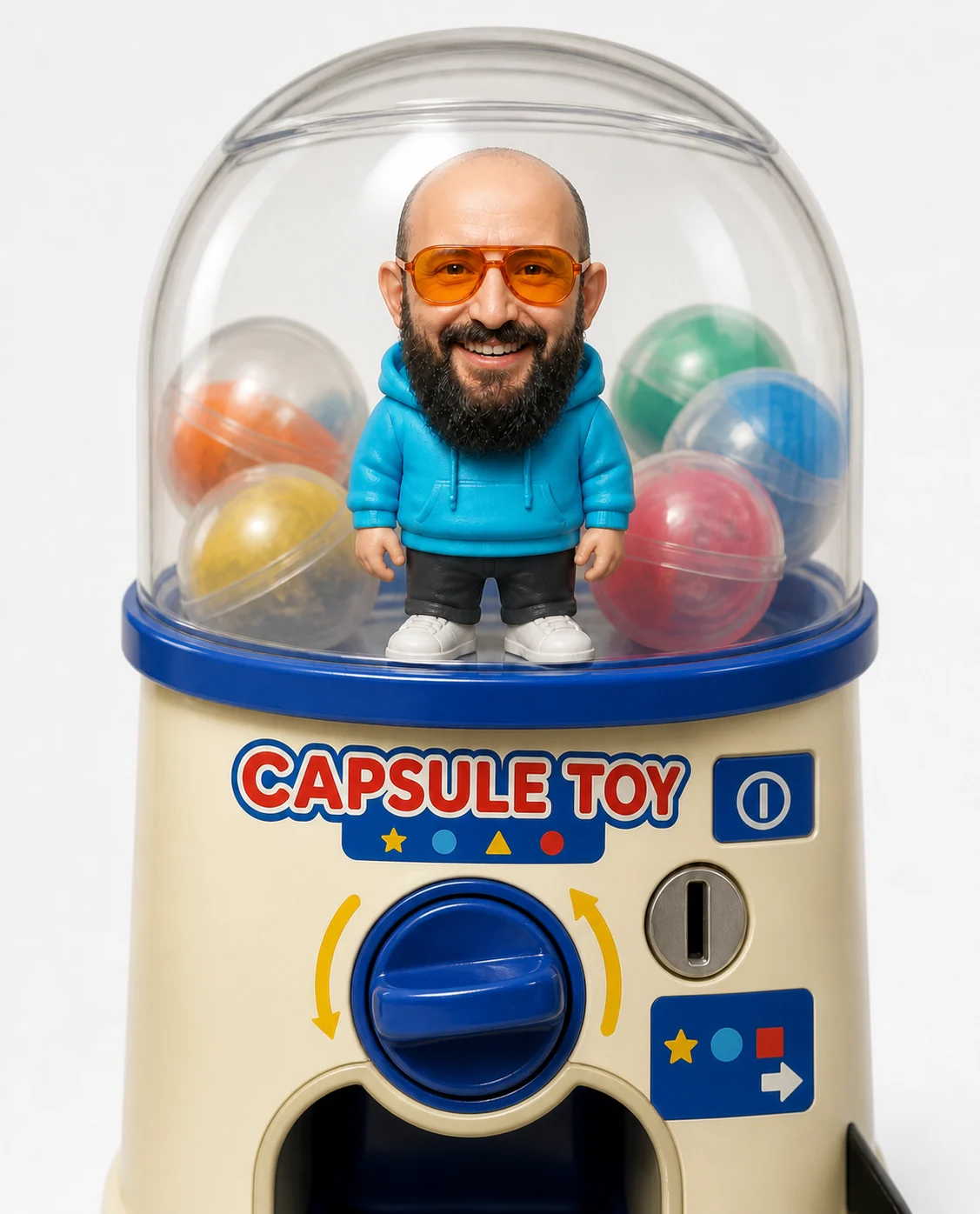Kleine Figur in einer neutral beschrifteten Capsule-Toy-Maschine