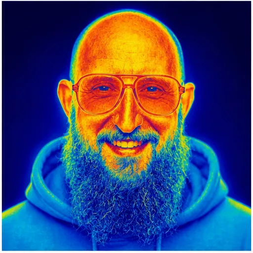 Porträt im blau-gelb-roten Look einer Wärmebildkamera