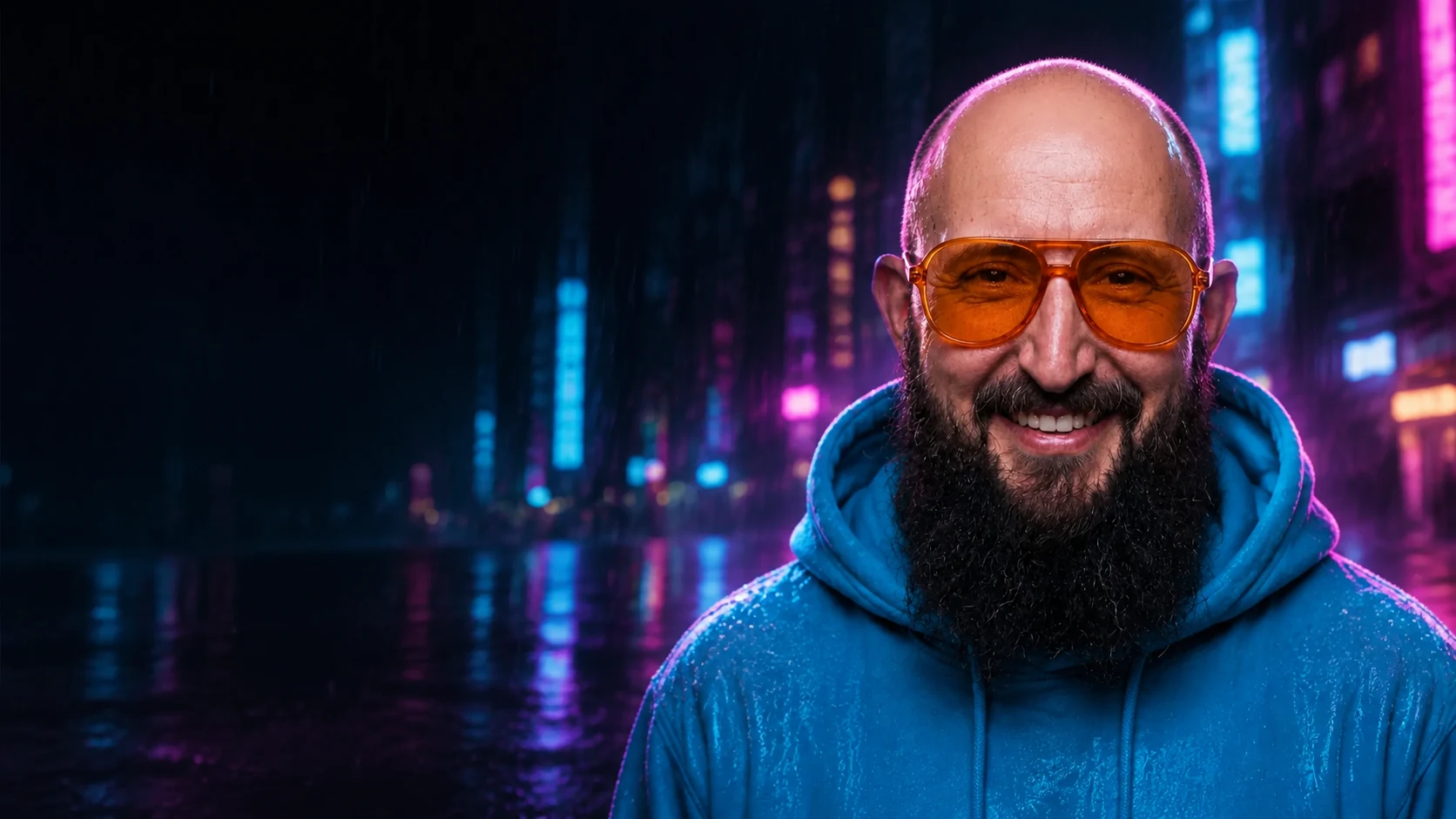 Zielbeispiel der kontrollierten Vorlage: cyberpunk-Thumbnail mit dunkler Freifläche