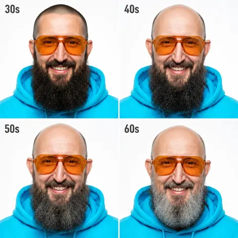 Vier Altersstufen: echtes Ergebnis des Bildprompts /ageprogression