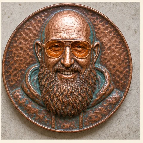 Kupfer-Repoussé-Medaillon mit plastischem Porträtrelief und Patina