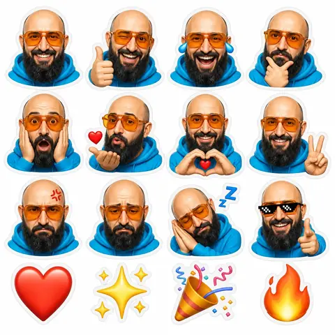 Mensch plus Symbole: echtes Ergebnis des Bildprompts /emojiPack