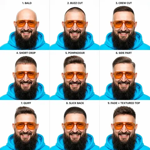 Neun Frisuren auf einmal: echtes Ergebnis des Bildprompts /hairstyleGrid