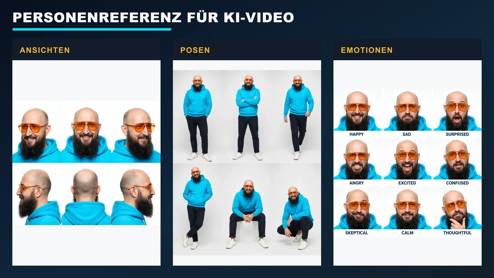 Fertiges Personenreferenz-Board für KI-Video
