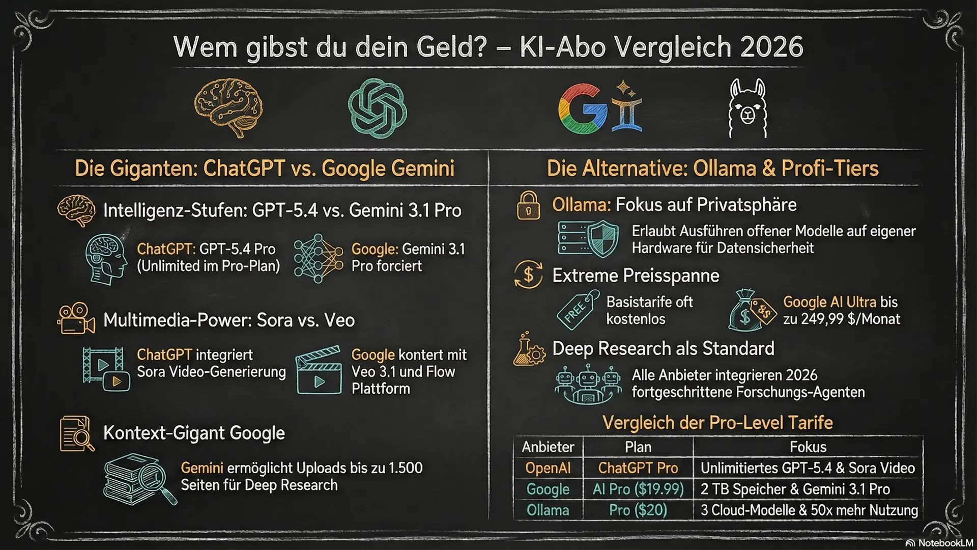 KI-Subscriptions 2026: Ollama Pro vs Claude vs ChatGPT vs Gemini – Was bekommst du wirklich für dein Geld?