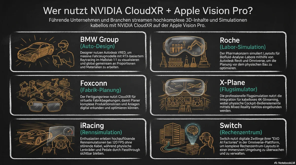 Infochart: Unternehmen und Anwendungen die CloudXR mit Vision Pro nutzen
